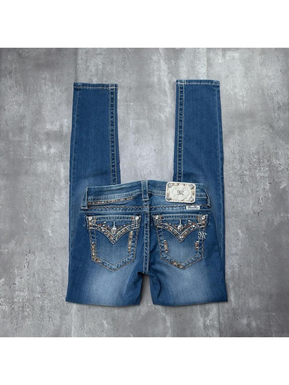 Y2K Blue Miss Me Grunge Embellished Skinny Denim Jeans